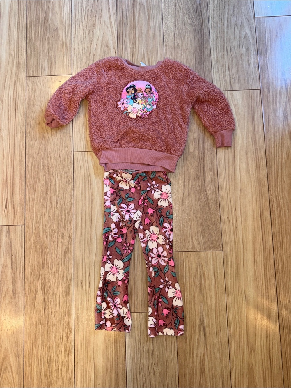 Girls' Mauve Pink Disney Princess Floral Fleece Top and Leggings Set